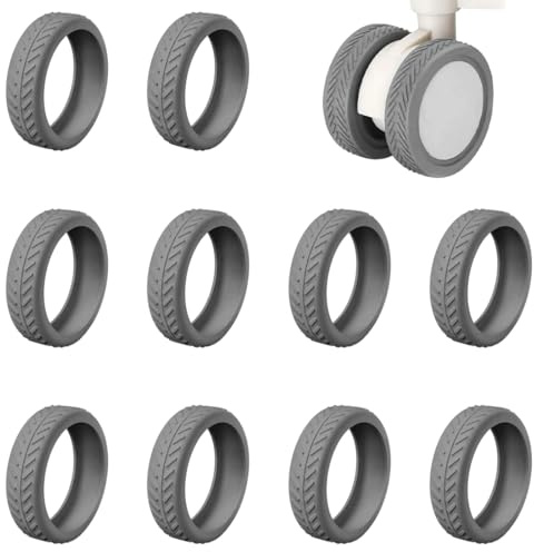 Lot de 10 Protection Roue Valise en Silicone, protection valise, Protège-Roues de Valise, Silencieux, Antidérapant, Anti-Chute, Compatible Valise et Chaise de Bureau, gris