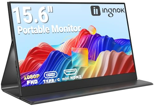 Ingnok Portable Monitor 15.6 FHD 1080P IPS Portable Screen with Magnetic Smart Cover, Ultra-Slim Second Screen for Laptop/PC/Mac/PS3/4/5/Xboxs- USB C & HDMI