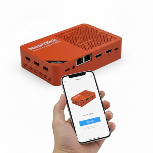 youyeetoo Nest Disk NAS miniPC med Intel N150 fyrkärnig, 4 NVME-fack (16 TB Max), dubbel 2.5G Ethernet + wifi 6, 12 GB DDR5, 3-vägs 4K skärm, OMV förinstallerad för hem/kontor (orange, 12 GB +