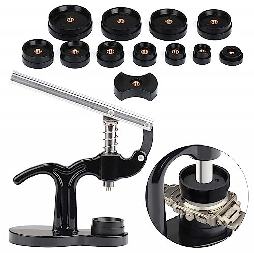 SUNNYNEST 13-Piece Watch Back Press Tool Kit with 12 Dies (18mm–50mm) – Universal Watch Case Closer for Battery Replacement & Repair – Essential Tool for Watchmakers & DIY Enthusiasts