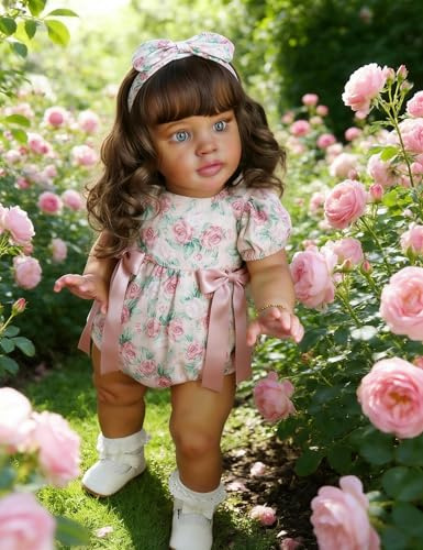 RXDOLL 61 cm (26 tum) Reborn babydockor flicka , stor storlek återfödd småbarn dockor mjuk vinylduk kropp, verklighetstrogen småbarn flicka som ser verklig ut bebisdocka med rotat lockigt hår