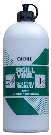 SIGILL, Vinil, Colla Vinilica Universale, Ideale per le Applicazioni Tipiche dell'Industria del Legno, non Contiene Solventi, Trasparente dopo l'Indurimento, Made in Italy, Flacone 250 g
