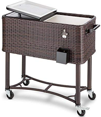 blumfeldt Springbreak Carro de Bebidas refrigerado 80l (Nevera 80l ratán, Camarera Catering Ideal terraza jardín Eventos, 4 Ruedas, abrebotellas, fácil Limpieza, Bandeja Transporte)