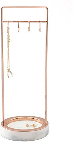 Stackers - 8 Hook Rose Gold Jewellery Hanger with Marble Finish Base