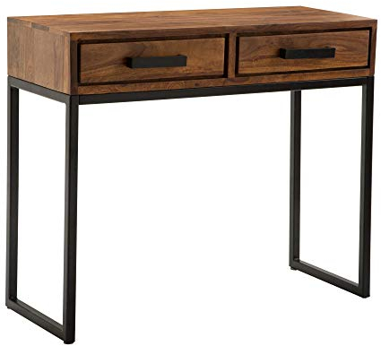 FineBuy Konsolentisch Sheesham Massivholz/Metall 90x76x36 cm Flurtisch, Anrichte Wohnzimmertisch Schmal, Design Schreibtisch Modern