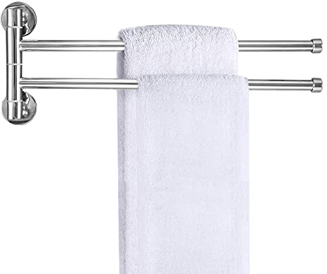 bowarepro 2-arm Swivel Towel Rails Fold Out Hardware Stainless Steel for Bathroom/Kitchen, Towel Hanger Wall Mounted Narrow Holder 13.78in Rotatable Rod Arm Space Saver Rack Organizer