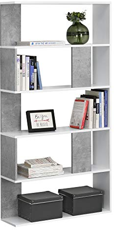 [en.casa] Bücherregal Aneby 159x80x24cm Standregal mit 5 Ablageflächen Regal Weiß/Betonoptik