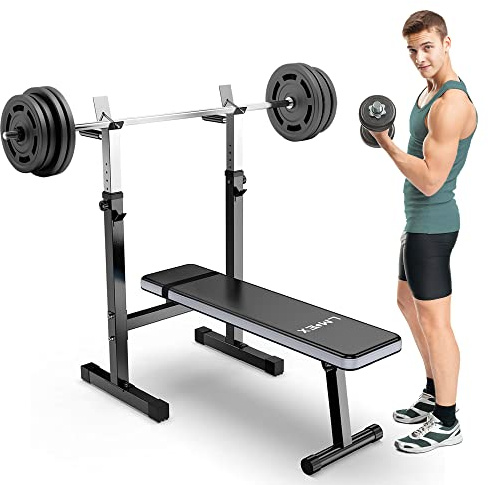 Lmdex Adjustable Weight Bench Press with Squat Rack Folding Multi-Function Dip Station for Full Body Workout Home Gym Strength