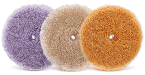 SPTA Wool Buffing Polishing Pads, 3Pcs 5 (125mm) Coarse Medium Cutting Car Wool Polishing Pads, Premium 100% Wool Cutting Pad with Hook and Loop for Car Polisher Car Polishing and Buffing -WPMIXS5