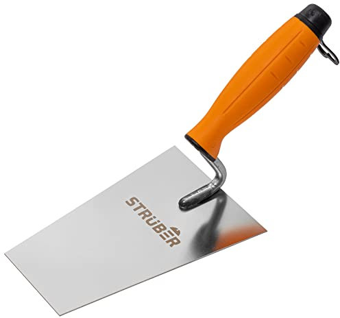 STRÜBER Edelstahl Maurerkelle (180 mm) - Trapezkelle mit Softgriff - Rostfreie Stukkateurkelle mit Gummigriff - Stukkateurspachtel für Mauererarbeiten - Putzkelle - Made in EU