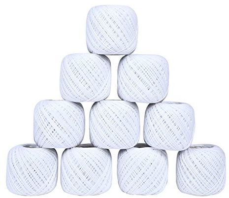 CORIOX Lot de 10 pelotes de fil à crochet en coton pour tricot et loisirs créatifs, environ 55 à 60 m (blanc, 230 g)