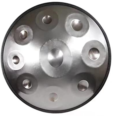NOYORO Tamburo in Acciaio per Handpan a 432 Hz 9 Note Gold Performer da 22 Pollici in Re Minore con Supporto per Handpan, Custodia per Handpan, Mazze Resistenti E Panno Antipolvere，Argento