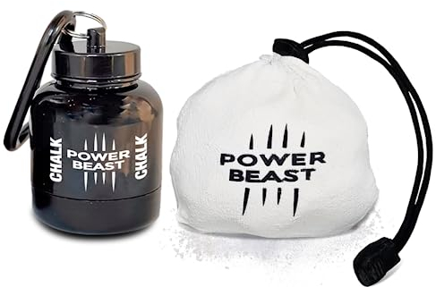 POWER BEAST Trichter und tragbarer Kanister für Magnesiumkreide + Chalk Bälle 60 Gr, Chalk Ball, Kletterkreide, Bouldern, Klettern, Fitness, Cross Training, Turnen, Pole Dance, Gewichtheben.