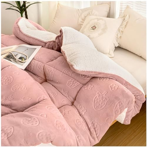 GOFOHIMI Édredon en Velours d'agneau Respirant et Doux pour La Peau Épaissir Agneau, Couette de Peluche Double Face, Hiver Couverture 2 Personne Laine Luxueuse, Très Chaud Hiver,Rose,110x150cm(1kg)