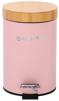 simpa 3L 3 Litre Matt Pink Slim Soft-Closing Pedal Dustbin with Bamboo Lid