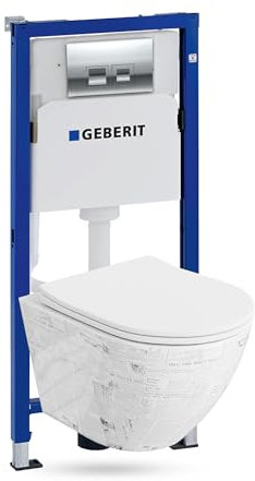 Lavita Duofix Basic - Elemento da parete + lavabo da parete per WC Sofi Slim Paper senza bordi + sedile WC + pannello di comando Delta 25 cromato con pulsante completo, set completo da incasso