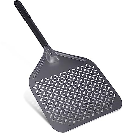 NUTUNI 30 x 72 cm perforerad pizzaspade av hård anodiserad aluminium rektangulär, professionell pizzaskyffel brödspade för pizzaugn
