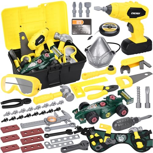 UCAMP Werkzeugkoffer Kinder 83Stk Werkzeug Kinder,Kinder Werkzeugkoffer,werkzeuggürtel Kinder,Spielzeug Bohrmaschine,werkzeugkoffer Kinder ab 3 Jahre, Geburtstag Weihnachten Geschenk für Kinder