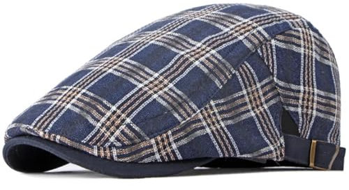 YUECIBAI Béret Homme Béret Cap Femmes Chapeau Vintage Plaid Réglable Plat Cap Femme Artiste Peintre Chapeau Hommes Bérets 55-60Cmréglable Navyblue