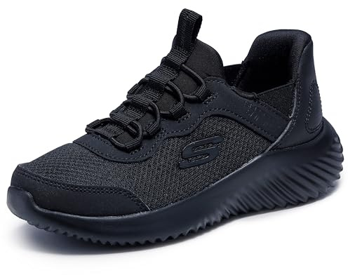 Skechers Niños Bounder Brisk-Burst Slip-In ENTRENADOR, Black Synthetic / Textile / Blue & Black Trim, 37 EU
