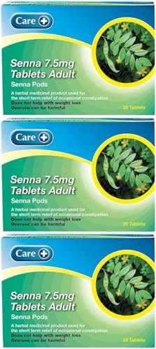 3 x Senna 7.5mg 20 Tablets - Constipation Relief (Three Packs) Effective Overnight Constipation Relief, Natural & Stool Softener for Adults, Supports Digestion, Eases Nausea