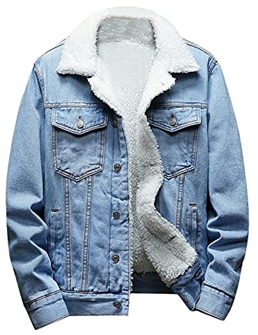 Veste en jean pour homme kuiazelit avec doublure en fausse fourrure sherpa chaude et épaisse, veste en denim pour cowboy décontractée, veste en jean épaisse avec col à revers rembourré thermique