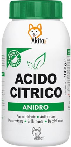 Akitaink Acido Citrico in Polvere, Puro al 100%, Naturale ed Ecologico, Multiuso per Pulizia e Igiene della Casa: Ammorbidente, Anticalcare, Brillantante, Disincrostante, Decalcificante - 1 kg (1)
