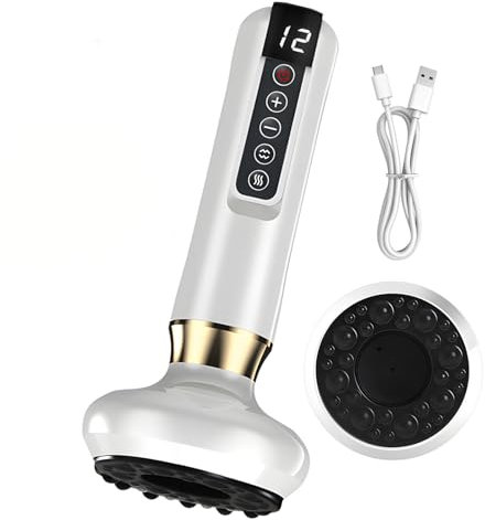 Massaggiatore Elettrico a Coppettazione,Massaggiatore Cellulite per Gambe,Addome E Braccio,Dispositivo per Drenaggio Linfatico con 12 Marce e 4 Modalità,Riscaldamento Senza Fili (Bianco)