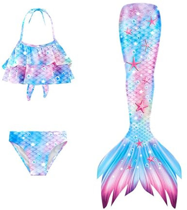 𝙈ädchen Bikini Set mit 𝙁isch 𝙏ail 𝙈eerjungfrau Kostüm Cosplay 𝙈eerjungfrauen𝙛losse 𝙆inder Hawaiian Strand Bademode Schwimmanzug Sommer Badebekleidung 4-13 Jahre