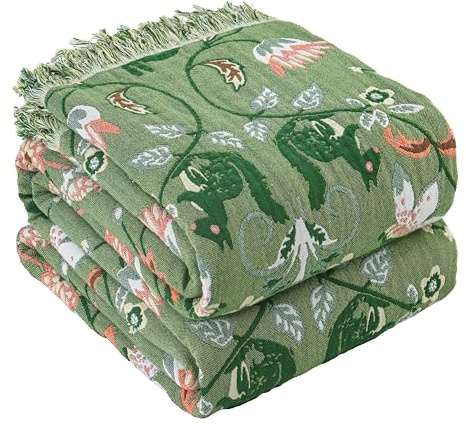 HOORDRY Large Cotton Bobo Sofa Large Bed Throw Blankets,230x250CM,Green | 100% Organic Muslin Blanket Lightweight Double-sided Warm Throw for 3 4 Seater Settees, RV, Couch, Squirrel Pattern
