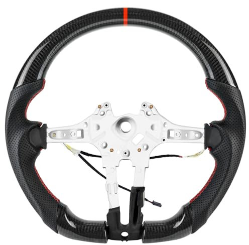 Acclcors Volante in vera fibra di carbonio fatta a mano, linea centrale rossa, manico in pelle perforata con funzione di riscaldamento per BMW M Sport Serie/per M Performance Serie M5 F10 F11 F06 F12