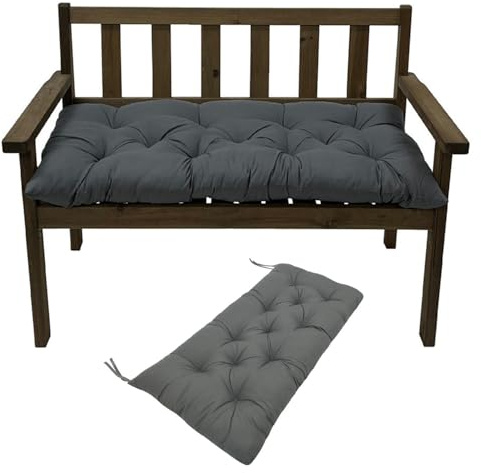 Cojines para Banco de Jardín Acolchado 90/100/110/120 x 50 cm,Cojín = para Interior y Exterior con Relleno Grueso y Cintas de Sujeción, Cojín del Asiento para Terraza(Gris oscuro,110x50cmx8cm)