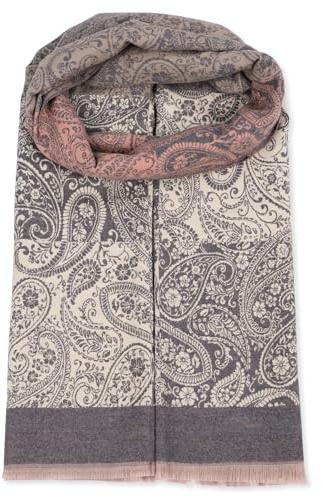 malito – Sciarpa da donna alla moda – XXL morbida viscosa mix cashmere – Sciarpa invernale con stampa decorativa moderna e lunga – Pashmina Stola Orient S607, Rosa-Grigio , Taglia unica