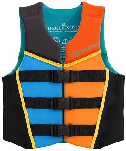 Owntop Junior Buoyancy Aid, Neoprene Kids Swim Vest with Triple Adjustable Safety Straps, Lightweight Buoyancy Vest Jacket for Kayaking, Swimming, Boating, Paddle （Multi-Color，M）