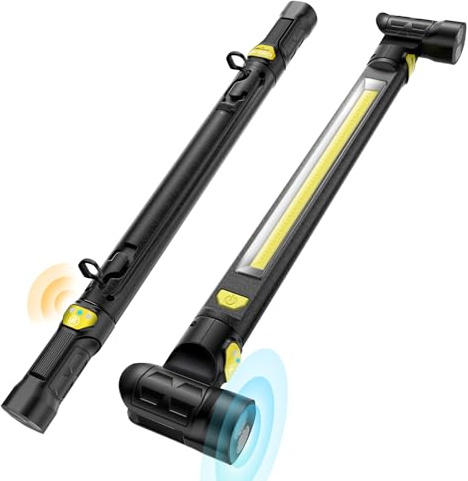ETOOLAB Lampada a LED da officina, lampada da lavoro a LED, 1200 lm, luce per vano motore con forte magnete, gancio a 360°, 5200 mAh, sensore di presenza, dimmerabile/modulo di luce girevole, per