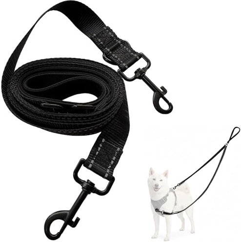 Double Ended Dog Lead for Training and Walking, Two Point Control No-Pull Leash with Padded Handle, Reflective Stitching Anti Pull Pet Lead for Medium and Large Dogs,1PCS