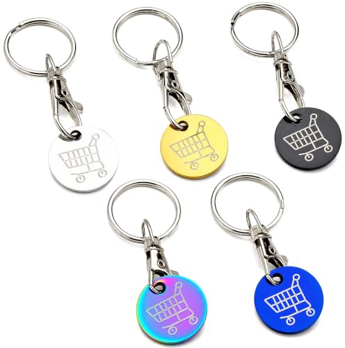 5 PCS Stainless Steel Trolley Coin Keyrings,Shopping Trolley Token Keyring