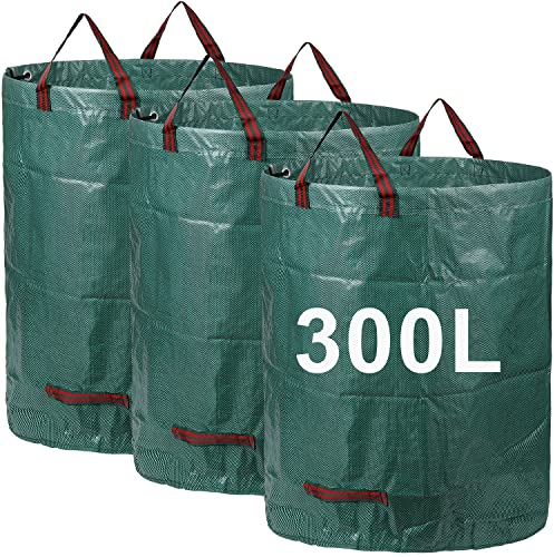 AIXMEET 3 * 300L Garden Waste Bags (H84 cm, D67 cm), Large Garden Bag with Handles, Waterproof Rubbish Refuse Sacks Heavy Duty