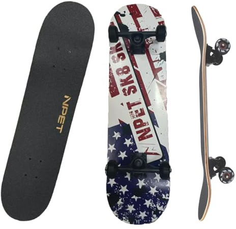 NPET Pro Skateboard Complete 31 Inch 7 Layer Canadian Maple Double Kick Concave Deck Skating Skateboard - Flag