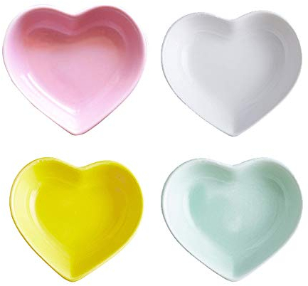 Binoster Super Cute Heart Sharpe Ceramic Sauce Dish,Mini Side Seasoning Dish,Condiment Dishes/Sushi Soy Dipping Bowl,Snack Serving Dishes,Love Porcelain Small Saucer Set(Set of 4) (4 Color)