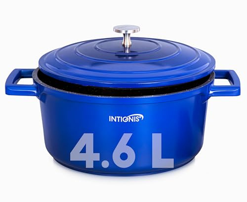 casserole avec couvercle, Aluinimum, heavy duty, plus léger que la fonte, faitout à induction, résistant au four (blue, 24 cm)