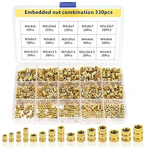 330 Piezas Inserto Roscado de Latón Moleteado, Insertos Roscados de Latón, Tuerca de Rosca Hembra, M2 M3 M4 M5 Tuerca Moleteada, para Conectar Piezas Impresora 3D