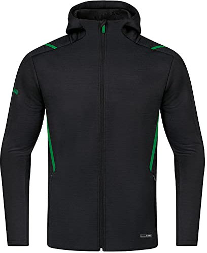 JAKO Kinder Freizeitjacke Challenge mit Kapuze, Schwarz-Meliert/Sportgrün, 164