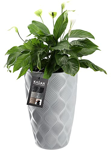 KADAX Blumentopf mit Einsatz und Griffen, Pflanzkübel aus Kunststoff in 5 Größen, UV-Resistenter Topf, Wetterbeständige Pflanzvase hoch, Topf mit 3D Effekt (Grau Höhe: 58,5 cm)