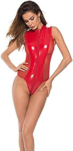 Body De Piel Sintética Para Mujer, Lencería De Látex, Mono De Charol, Mono Sexy De Fiesta Con Efecto Mojado,Rojo,Medio