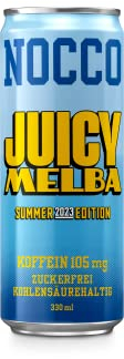 24 Dosen NOCCO BCAA Drink | Juicy Melba Summer Edition 2023 | Buxtrade | 330 ml | 105 mg Koffein