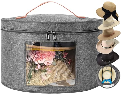 Boîte de rangement pour chapeaux, étui de chapeau de cowboy/à bords large pour voyage, organiseur de placard pour peluches (gris)