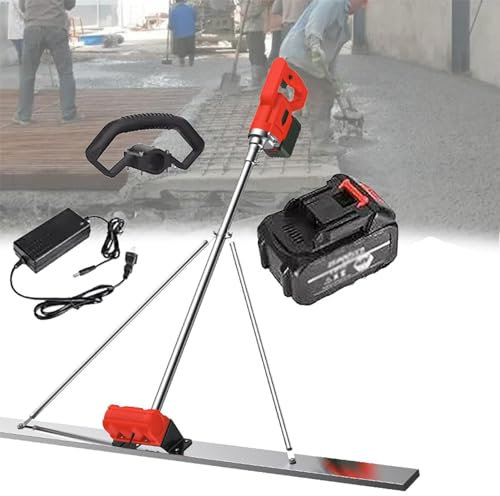 RayGenius Kit Vibratorio para Solado De HormigóN, Solado EléCtrico Herramienta De Acabado De Superficies De HormigóN MáQuina Vibratoria EléCtrica InaláMbrica para El Acabado,1.5M-1Xbattery