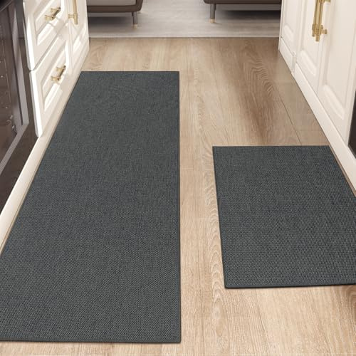 Color&Geometry Alfombras de Cocina Antideslizantes Lavables 43x120cm+43x240cm, Alfombras Delgadas Tejidas de Cocina de 4mm, Alfombra de Suelo Absorbentes para Delante del Fregadero, Pasillo, Gris