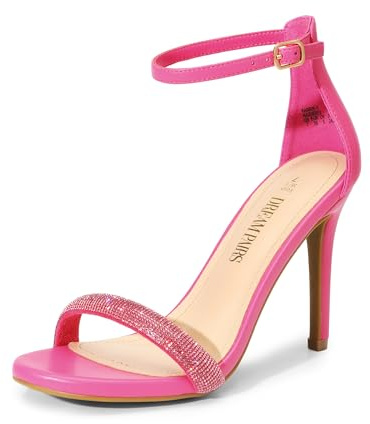 DREAM PAIRS Women's Heeled Sandals - Classic Comfort,Size 6,Hot Pink-Rhinestone,KARRIE-1